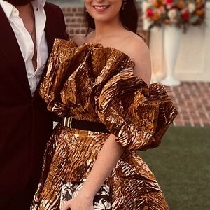 Gold Asymmetrical Ruched A-line Dress